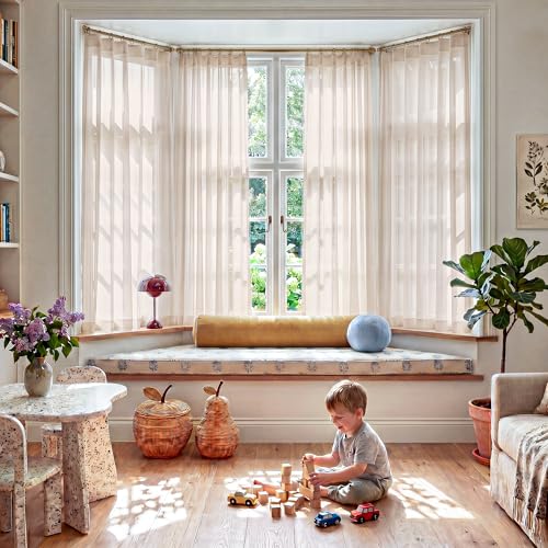 Image of NICETOWN Taupe Sheer Curtains for Kids Room, W42xL63, 2 Panels | Rod Pocket Lightweight Drapes Voile Sheer Air & Breathable Home Decor Window Treatments for Bedroom