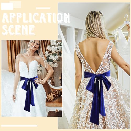 CRASPIRE Women Velvet Sash Belt Dark Blue Wedding Belt Tie Dress Sash Waist Bridal Neck Scarf Long for Prom Party Special Occasion Dress Bridal Sash Belt 99 x 3.9 inch Wide4