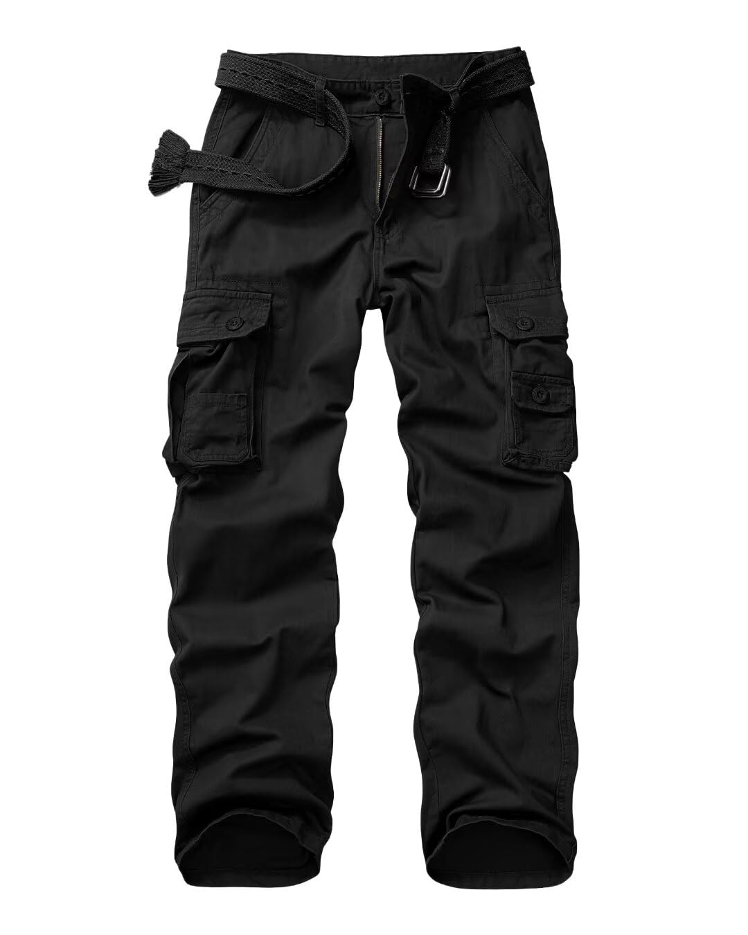 Vatinnt Men's A Black Cotton Cargo Trousers Straight Fit Combat Pants J9918 Black 38