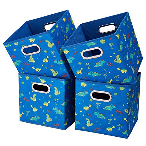 I Bkgoo Cloth Storage Bins Set Of 4 Thick Fabric Drawers Foldable Cubes Basket Organizer Container With Dual Metal Handles For Shelf Cabinet Bookcase Boxes Sky-Blue 10.5X10.5X11 Inch #TOP17
