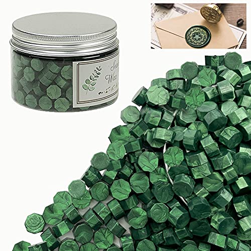 Wax Seal Beads, 200Pcs Octagon Sealing Wax Beads for Wax Sealing Stamp Melts, Metallic Pine Green Embellishment for Crafts, Letter, Envelopes, Invitations, Wine Gifts Packages, Greeting Cards Sealing