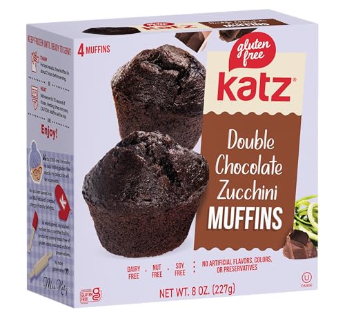 Katz Gluten Free Double Chocolate Zucchini Muffins. A Rich Chocolate Muffin With Melty Chocolate Chip And Fresh Zucchini, Dairy Free, Soy Free, Nut Free. Kosher 8 Oz (1 Pack)
