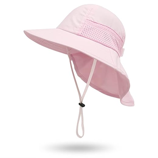 Muryobao Toddler Kids Baby Girls Boys Sun Hat Summer UPF 50+ UV Protection Caps Wide Brim Neck Flap Beach Play Fishing Hats Pink Age 1-3 Years