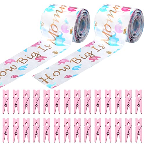 Baby Shower Games set, 2 Rolls Tummy Measuring Tape and 50 Pieces Mini Clothespins, How Big Is Mommys Belly Game, Don't Say Baby Game for Baby Shower Game Party Game Favor Supplies (Pink)