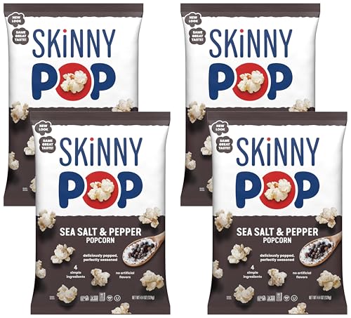 Image of SkinnyPop Popcorn, Sea Salt & Pepper, Whole Grain, Dairy-Free Snack, 4.4oz Bag (Pack of 4)