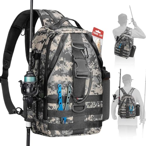 Image of Piscifun Fishing Backpack with Rod Holder, Lightweight Sling Bag Storge Gear and Equipment