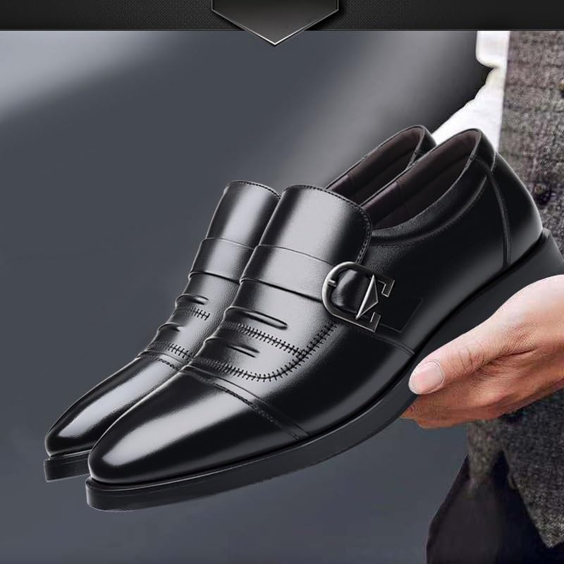 Men's Suit Leather Shoes Fashion Slip on Pointed Toe Oxfords Non-Slip Softsole Walking Dress Shoes for Men4