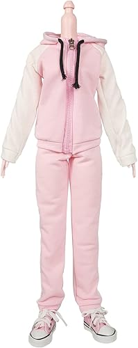 Proudoll Ropa deportiva de forro polar con capucha y cremallera, ropa para muñecas, pantalones deportivos, zapatos de lona para muñecas 1/3 BJD de