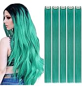 RUNATURE Teal Clip in Hair Extensions Real Human Hair Highlight Seamless Clip in Real Hair Extens...