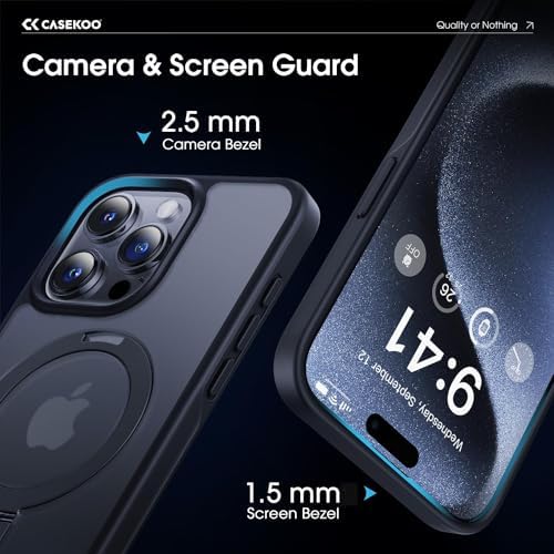 CASEKOO 2024 NEW Magic Stand for iPhone 15 Pro Case for MagSafe [Military Drop Protection] Shockproof Protective Phone Case Matte Finish Non-Slip Slim Hard Cover for iPhone 15 Pro - Black
