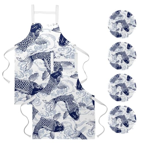 Tablier de cuisine pour restaurant et pâtisserie avec motif carpe koï