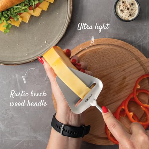 Image of Boska Cheese Slicer Amigo - Slicer for Mature and Aged Cheese - Ergonomic Handle - Stainless Steel - Beech Wood - Non-stick Thanks to BSF Treatment - Also for Slicing Vegetables