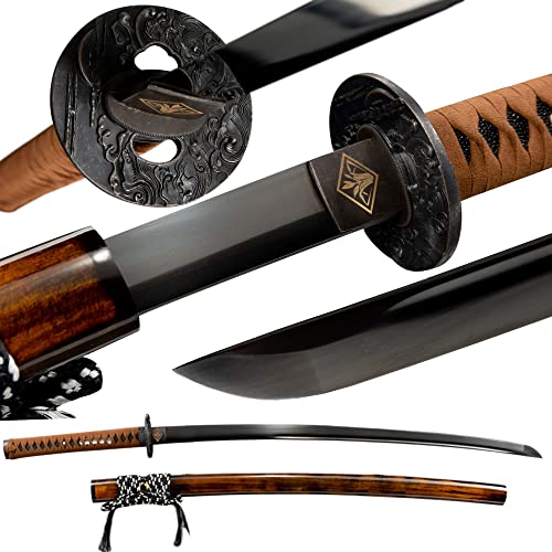 FengYu SWORD Handmade Black Katana Sword Real Japanese Samurai Sword 9260 Spring Steel Razor Sharp Full Tang