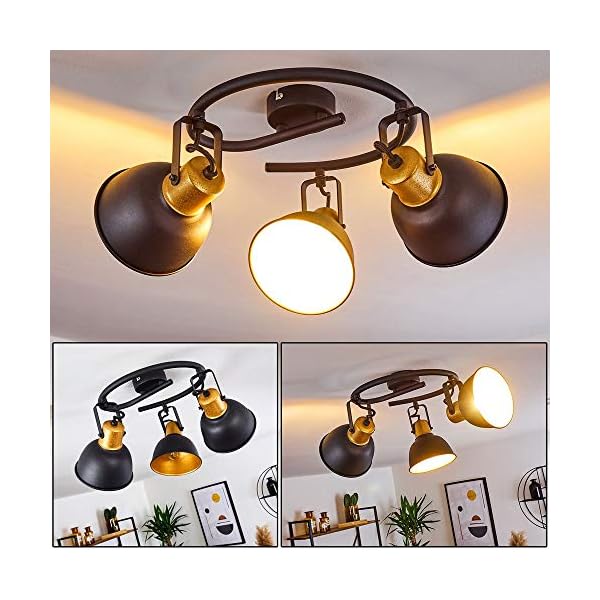 Ceiling Light Blackburn in Black & Golden Metal, semi-Flush Ceiling spotlights, 3 orientable Spots, 3 x E14 max. 25 Watt Light Bulb, Suitable LED Bulb - Image 3