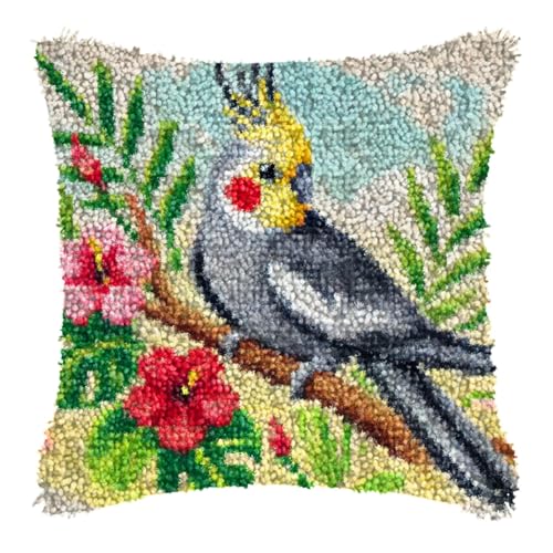 Image of YOOTOM Latch Hook Kits for Adult, Latch Hook Cushion DIY Handmade Embroidery Pillowcase Cover Kits, Latch Hook Pillow Making Kits 17x17in