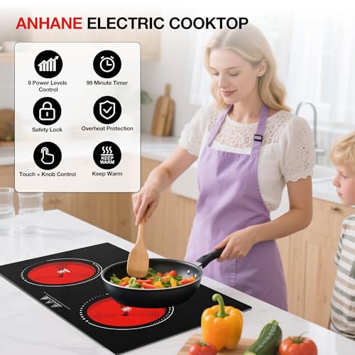Image of Electric Cooktop, 4000W Countertop Electric Stove Top with 9 Power Settings, Keep Warm Mode - Cooktop Burner for Apartment, Dorm & Small Kitchen