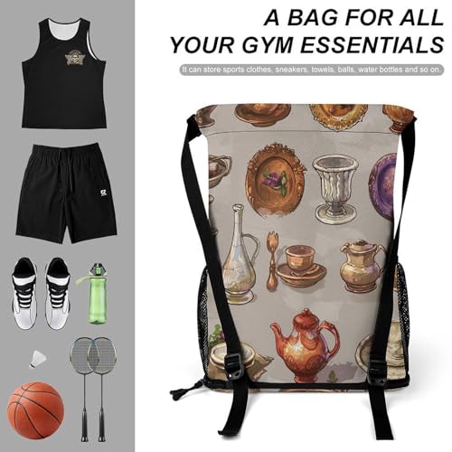 Drawstring Gym Backpack with Shoe Compartment And Wet Pocket, 28L Lightweight Waterproof Pottery And Others Sports Backpack for Workout Swim Beach Travel String Bag for Men Women3