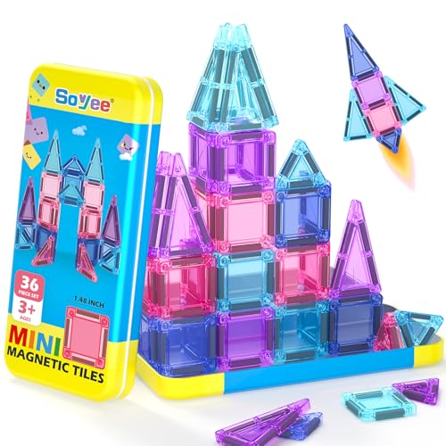 Soyee - Magnetische Bausteine ​​Magnetbausteine Reisespielzeug mit Metallbox Magnetspielzeuge Magnetsteine STEM Sensorik Spielzeug ab 3 4 5 6+ Jahre Kinder Jungen und Mädchen Weihnachten Geburtstagsgeschenk - -50%