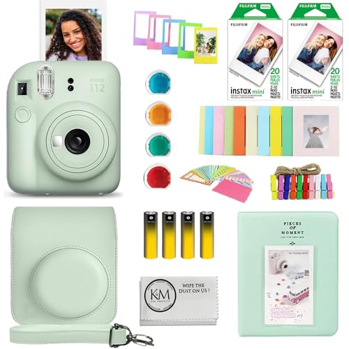 Image of FUJIFILM INSTAX Mini 12 Instant Film Camera | Mint Green Bundle | with INSTAX Mini Instant Film | 40 Exposures + Instax Accessory Bundle + AA Batteries + Cleaning Cloth (10 Items)