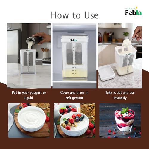 Image of Sebla Multipurpose Yogurt Filter Strainer with Scale Mark (1100 mL) │ Hung Curd Maker │ Greek Yoghurt │ Hung Curd Strainer Box │ Greek Yogurt Maker │ Dahi Filter │ Kefir Strainer Box BPA-Free
