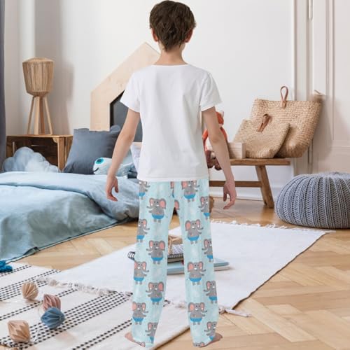 Boy's Pj Pants Cartoon Elephant Blue Pants Lounge Bottoms Elastic Waist Kids Joggers with Pockets Size 6-143