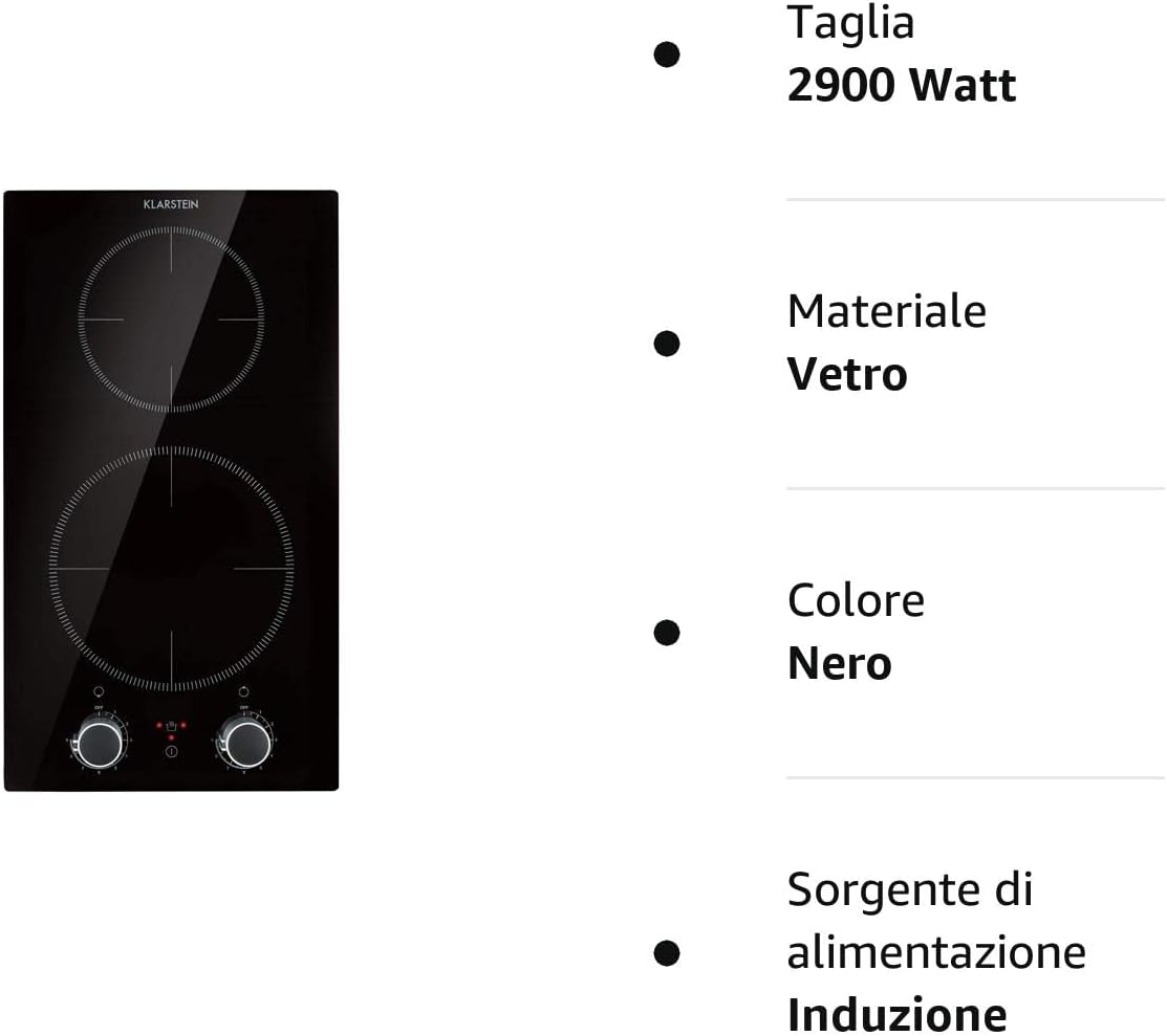 Klarstein Piano Cottura Elettrico Vetroceramica, Piano Cottura Elettrico 2 Fuochi Moderno, Piano Cottura Elettrico 2 Piastre 2900W Integrato, Piano Cottura Vetroceramica Elettrico Touch con Timer Klarstein Piano Cottura Elettrico Vetroceramica, Piano Cottura Elettrico 2 Fuochi Moderno, Piano Cottura Elettrico 2 Piastre 2900W Integrato, Piano Cottura Vetroceramica Elettrico Touch con Timer