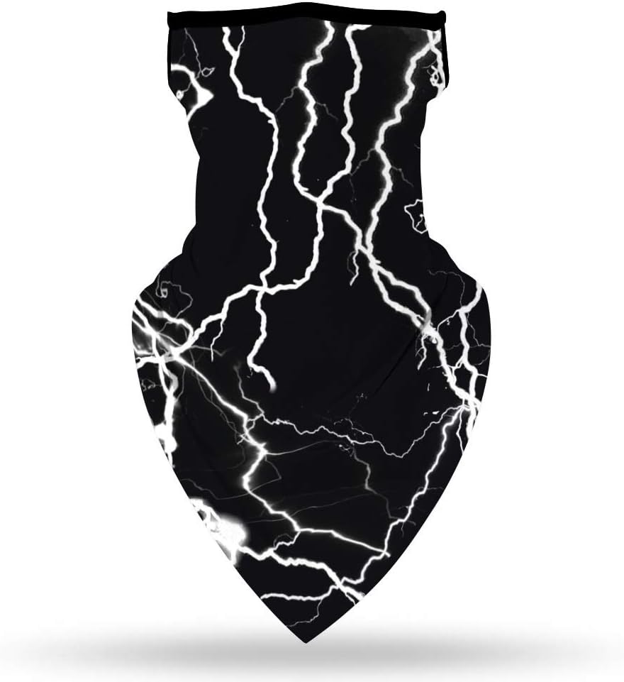 Neck Gaiter with Ear Loops, Bandana Face Mask Scarf Mouth Cover Balaclava Sun Dust Protection for Women Men Outdoor #01 Lightning Black