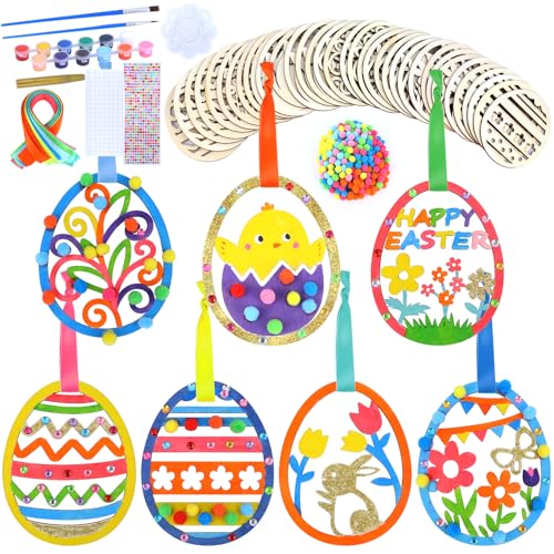 35PCS Wooden Easter Ornaments to Paint Easter Decorations DIY Unf...