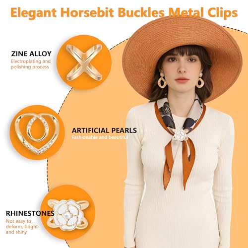 Image of 12-45PCS Scarf Ring Clip Pearl Brooch Pins - T-shirt Sweater Shawl Ties Clips Clothes Corner Knotted Button Fashion Metal Round Circle Shirt Clip Buckle Brooches for Women Girls Gift