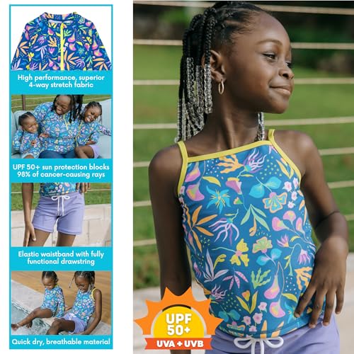 Image of SwimZip Girls' 3 Pc Swim Set w /Long Sleeve Rash Guard, Tankini & Shorts UPF 50+