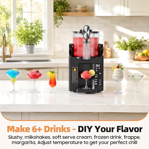 Image of Slushie Machine for Home, 67 oz No Ice Needed Frozen Drink Machine & Soft Serve Ice Cream Maker, 6 Presets with Auto-Clean for Slushy, Margaritas & More. Black