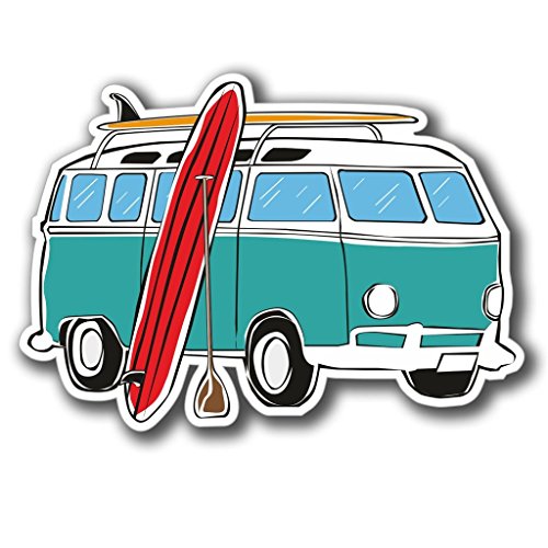2 x 10cm- 100mm Camper Van Surf Surfer Vinyl SELF Adhesive Sticker Decal Laptop Travel Luggage Car iPad Sign Fun #4074