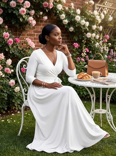 Image of PinkPatty Plus Size Maxi Dresses for Women Casual Flowy Long Dress 3 /4 Sleeve V Neck Wrap Dress with Belt
