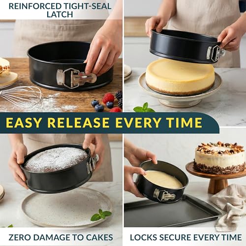 Image of Springform Pan Set of 4 - 4,7,9,10 inch Carbon Steel With Removable Bottom - Leakproof Design, Nonstick Coating Cheesecake Pan - Durable Cake Mold With Secure Latch, Even Heat Cheese Cake Pans For Baking