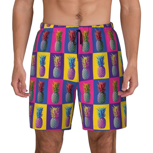 Men's Colorful Pineapple Pattern Print Quick-Dry Mesh Swim Trunks Stretch Lining Beach Shorts Surfing Summer Vacations2