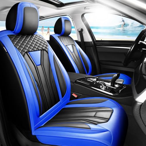 Image of Fit Equinox Car Seat Covers Compatible with Chevy Equinox 2011-2026, Premium Leather Breathable, Wear Resistant, Airbag Compatible, All-Weather Protection & Full Coverage, Full Set Blue&Black