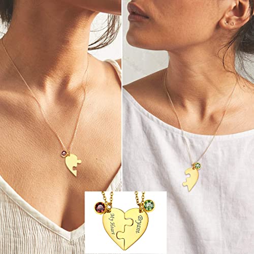 U7 BFF Necklace for 2/3/4/5/6 Women Girls Stainless Steel Personalized Family/Sibling/Friendship Jewelry Set Custom Best Friend Name Engrave Heart Puzzle Matching Pendant Necklaces2