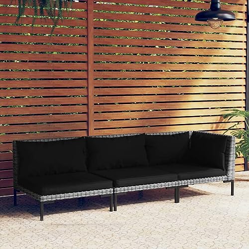 ShCuShan Muebles jardín 3 pzas ratán sintético semicircular Gris Oscuro Sofa Exterior Mesa De Jardin Rattan Outdoor Furniture