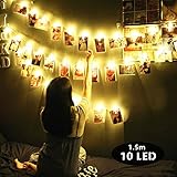 Romántico Decoración de Fotos Casas Fiesta Boda Foto Clips Pilas Luces, Chickwin Blanco Cálido Cadena de Luces para Navidad Cumpleaños Valentín (1.5m /10 luces)