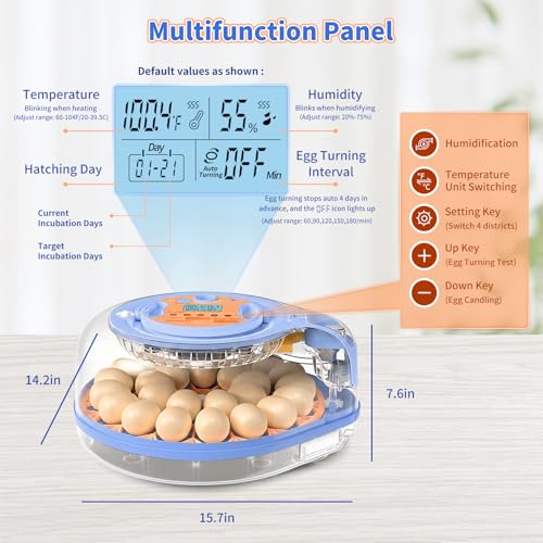 Incubators for Hatching Eggs, FAMEWARE 26 Egg Incubator with Voice Control, Auto Turning, Auto Humidity, °F/°C Switch & Egg Candler, Fits Chicken Bird Eggs - Blue by FAMEWARE - Used condition - Image 3