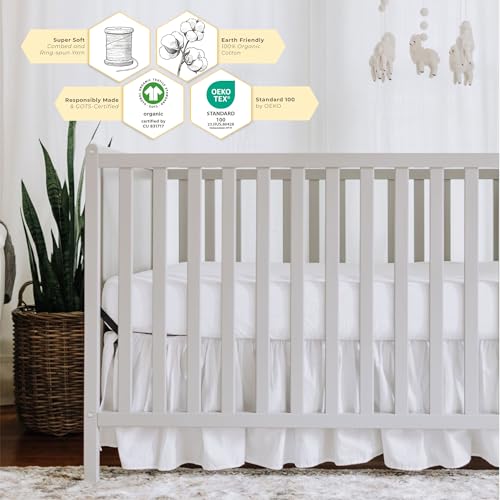 Image of Burt's Bees Baby Essential Organic Cotton Fitted Crib Sheet, Breathable for Boy Girl Standard Crib & Toddler Mattresses