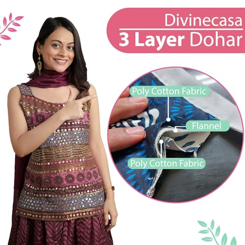 Image of Divine Casa Glace Cotton 120 GSM Reversible Lightweight Printed Double Bed AC Dohar Winter Blanket Quilt - Pink and Turquoise| TC - 120