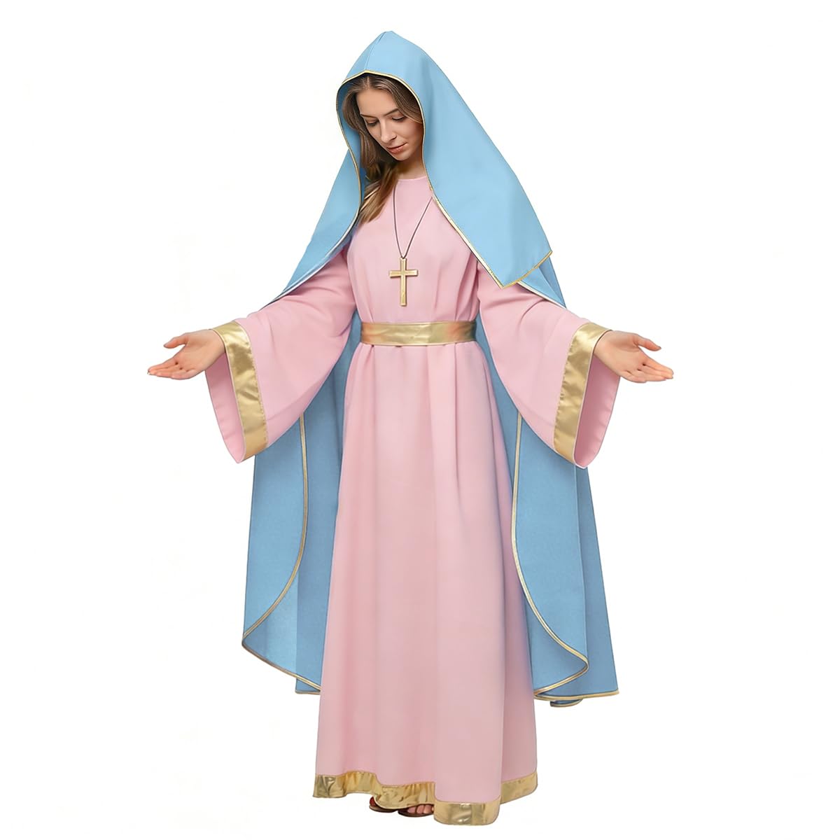 UniqKaliber Halo Virgin Mary Costume for Women, Adults Nativity Christmas Costumes Suit Biblical Costume — image 1