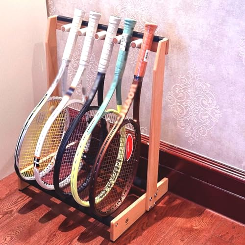 TLVFRTGYN Solid Wood Tennis Racket Storage Stand Holds 6 Rackets