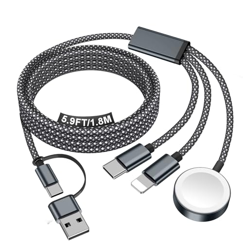 Travel Essentials for Apple Watch Charger,iPhone Charger,3 in 2 Type C/Lightning/Magnetic Travel Charging Cable,Portable Multi Charging Cable for Apple Watch, iPhone 17‑11,Samsung S26,Car,iPad-6FT