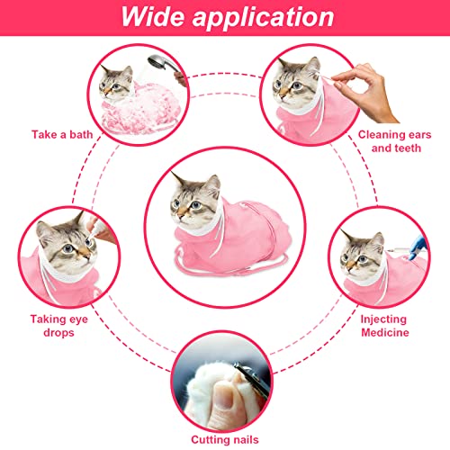 Image of Catcan Cat Bathing Bag, Breathable Cat Grooming Bag, Anti Scratch Adjustable Cats Shower Washing Bag with Mesh for Nail Trimming