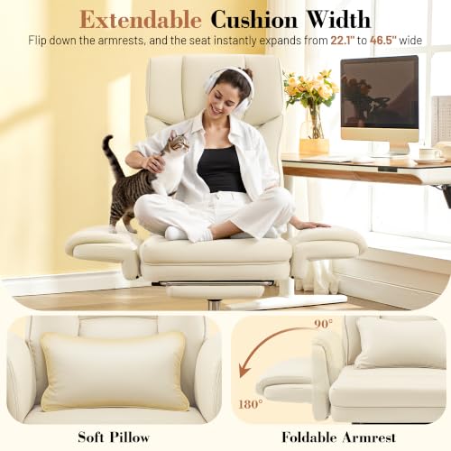 Image of FelixKing Office Chair, Flip Armrests for Pets Criss Cross Legged, White