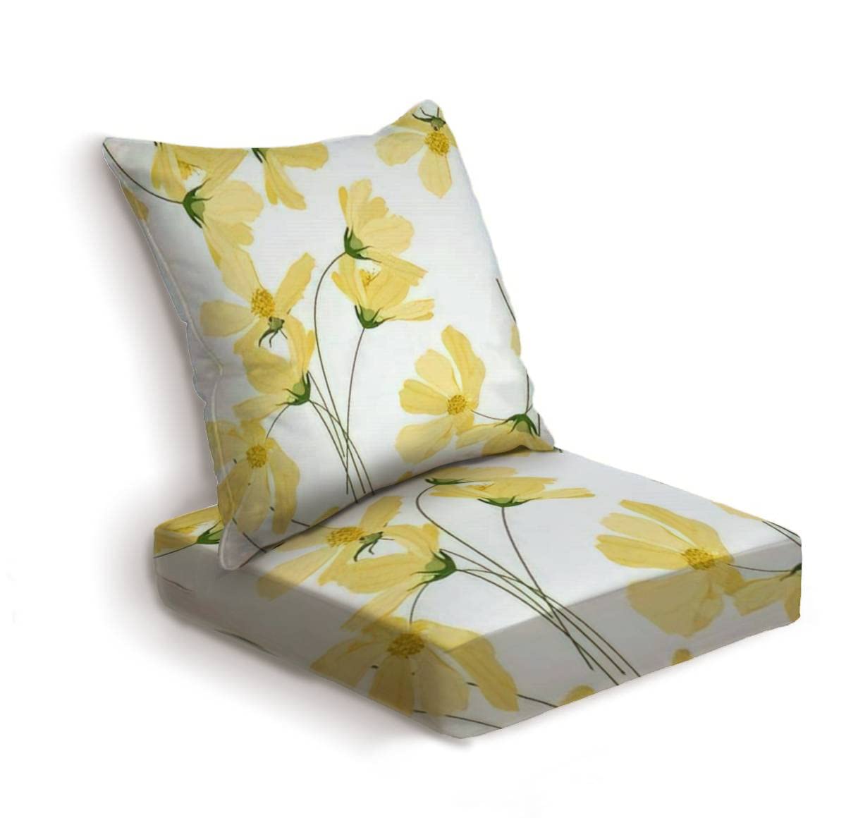2-Piece Outdoor Deep Seat Cushion Set Yellow pastel blooming Flowers cosmey Realistic isolated seamless Back Seat Lounge Chair Conversation Cushion for Patio Furniture Replacement Seating Cushion