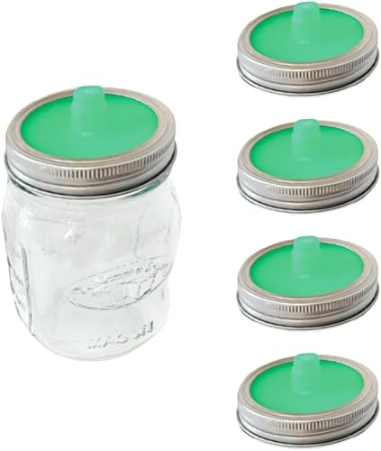 Two Lumps of Sugar Tapa de fermentación de boca regular, color verde, paquete de 4 tapas herméticas para frascos Mason para kit de fermentación, a