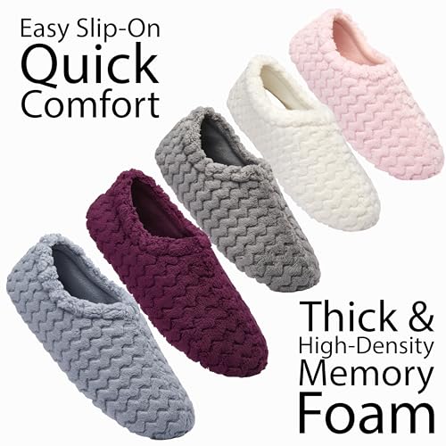 Fruit of the Loom Women's Memory Foam Slippers - Fuzzy Chevron House Shoes, Indoor/Outdoor Pantuflas, Grape, 7-8 - image 4